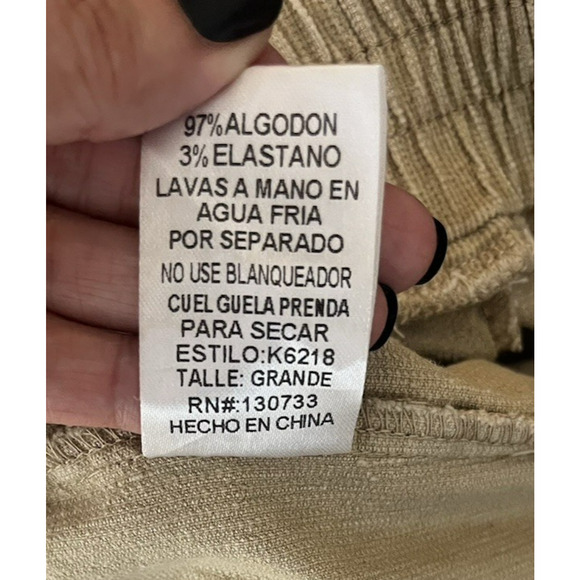 Umgee Wide Leg Frayed Hem Corduroy Pants Size Large Pull on Pockets Beige Boho - Picture 10 of 10